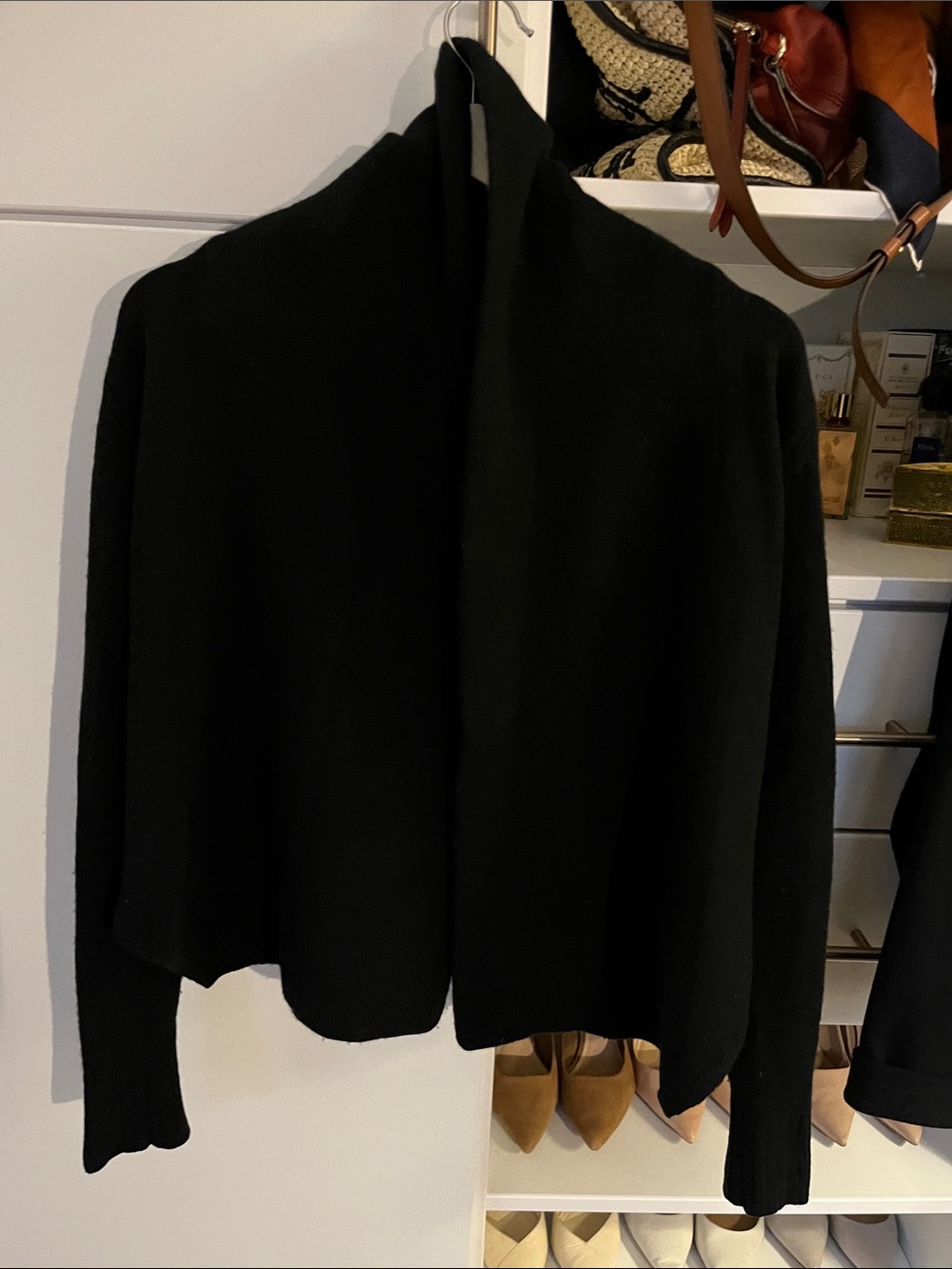 Massimo Dutti Black Open-Front doubled cashmere cardigan